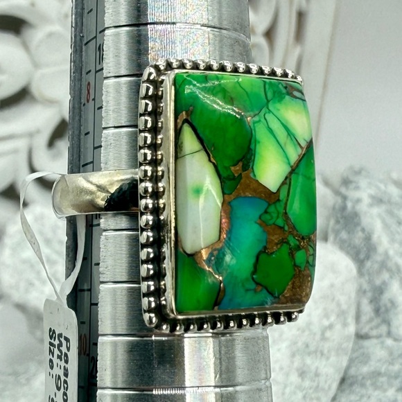 NWT Sterling Silver Peacock Dahlia Turquoise Statement Ring Size 9 - Picture 8 of 12